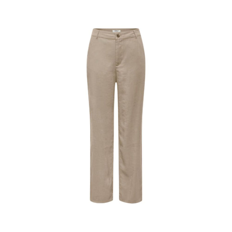 Only Beige Viscose Onlaris Life Mw Straight Pants for Women