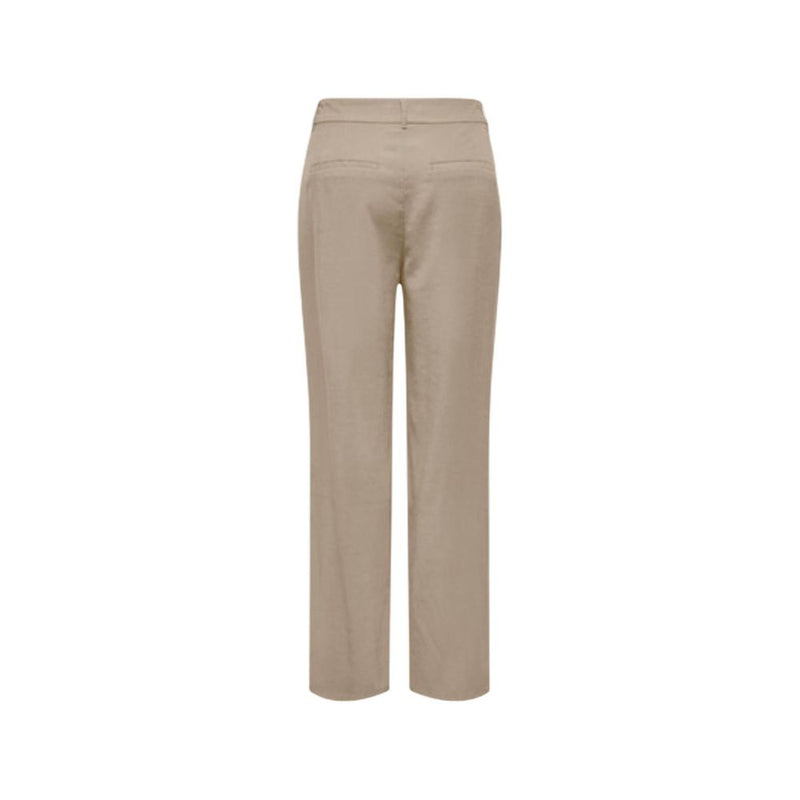 Only Beige Viscose Onlaris Life Mw Straight Pants for Women
