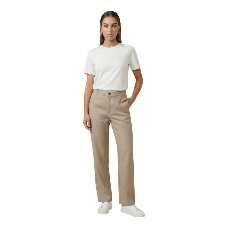 Only Beige Viscose Onlaris Life Mw Straight Pants for Women