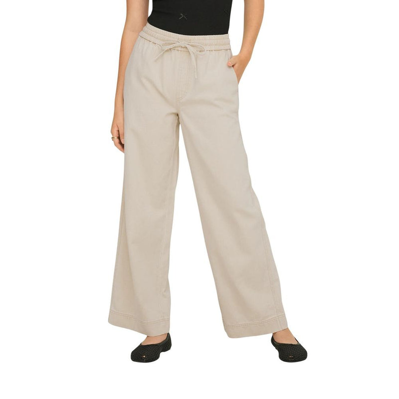 Only Cream Cotton Flared Pants - Onlmaisa Hw Pull-Up Wide Pnt