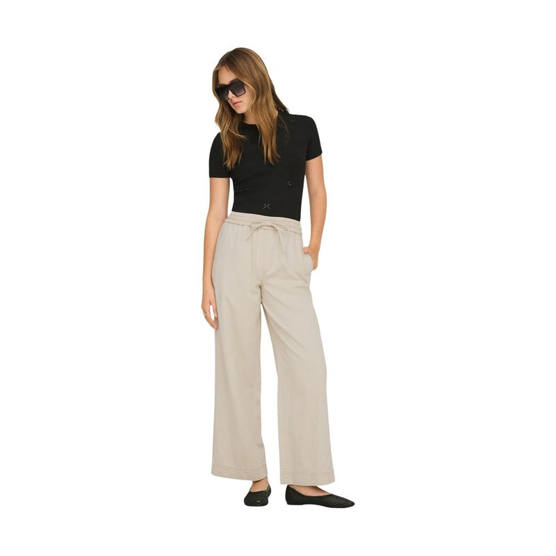 Only Cream Cotton Flared Pants - Onlmaisa Hw Pull-Up Wide Pnt