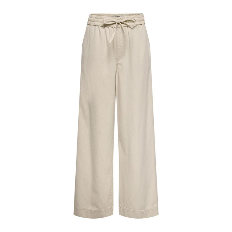 Only Cream Cotton Flared Pants - Onlmaisa Hw Pull-Up Wide Pnt