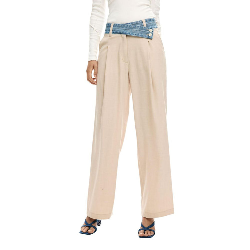 Desigual Beige Viscose Flared Pants - Women's Bootcut Trousers