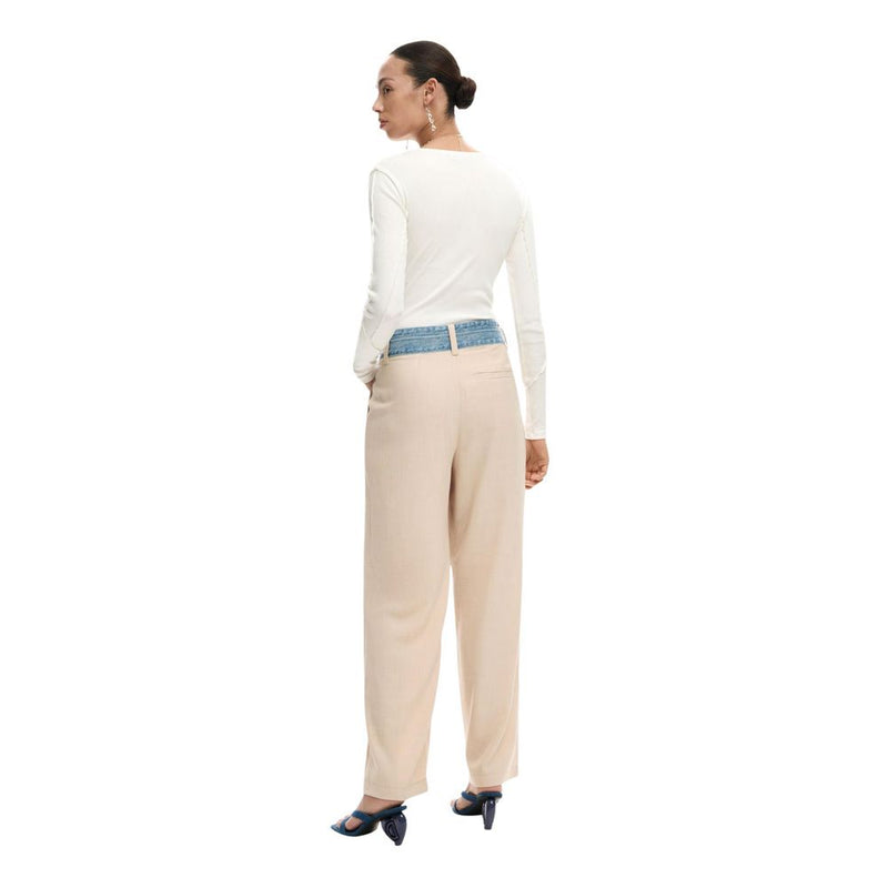 Desigual Beige Viscose Flared Pants - Women's Bootcut Trousers