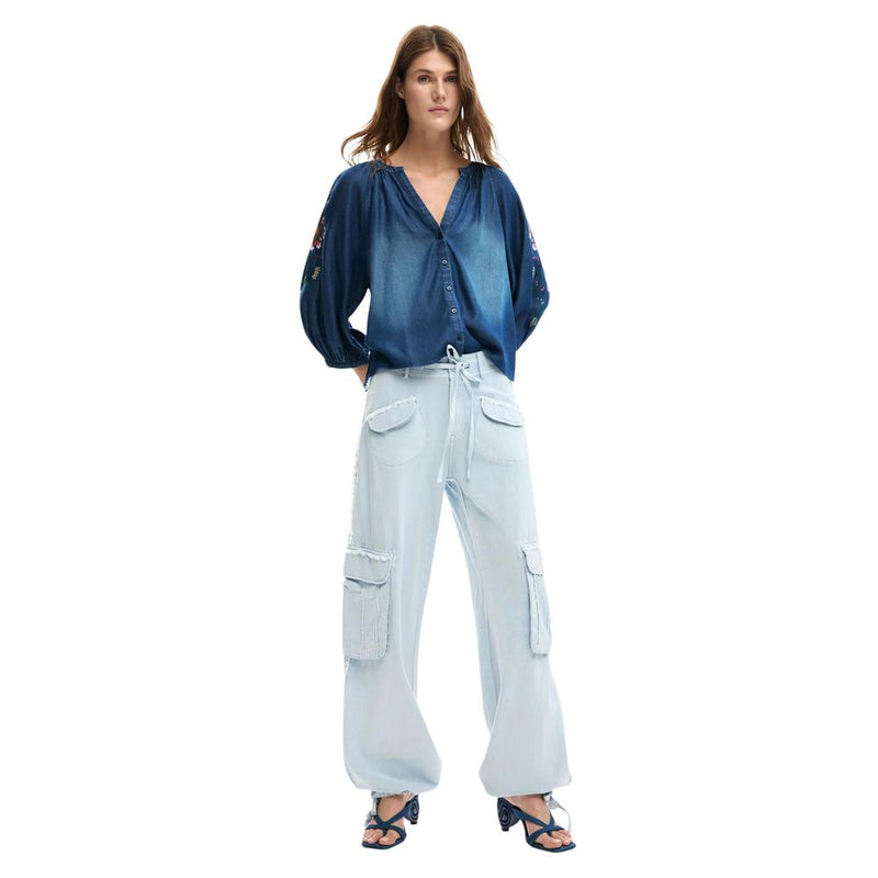 Desigual PANT_VILLAGE Blue Cotton Casual Pants for Women