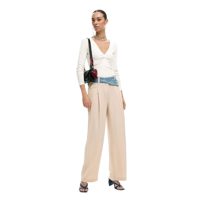 Desigual Beige Viscose Flared Pants - Women's Bootcut Trousers