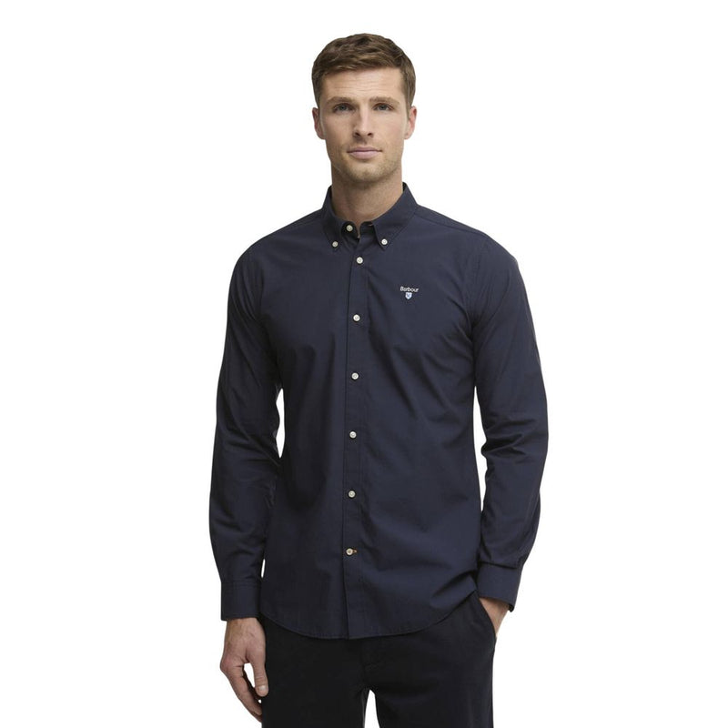 Barbour TREEPORT Poplin Blue Cotton Dress Shirt for Men