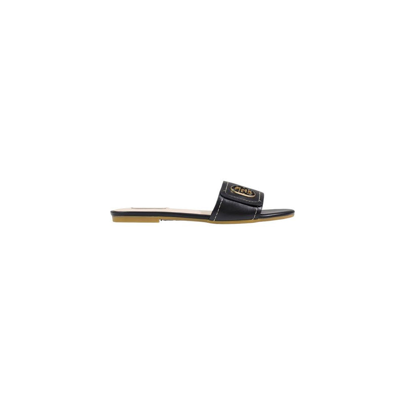 Liu Jo Sandy 03 Black Leather Flat Sandals for Women