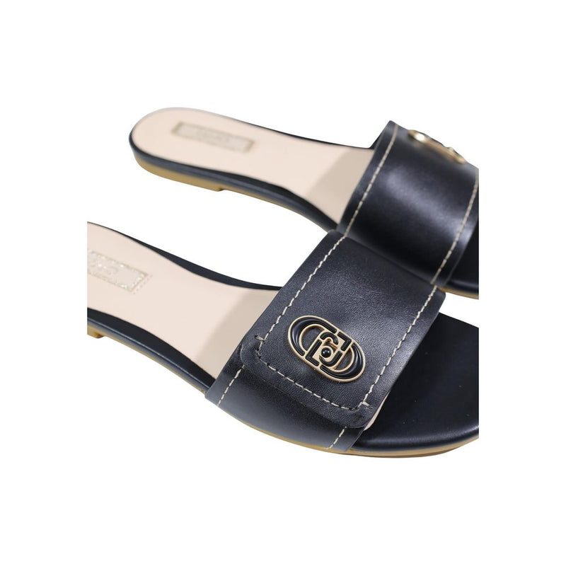 Liu Jo Sandy 03 Black Leather Flat Sandals for Women