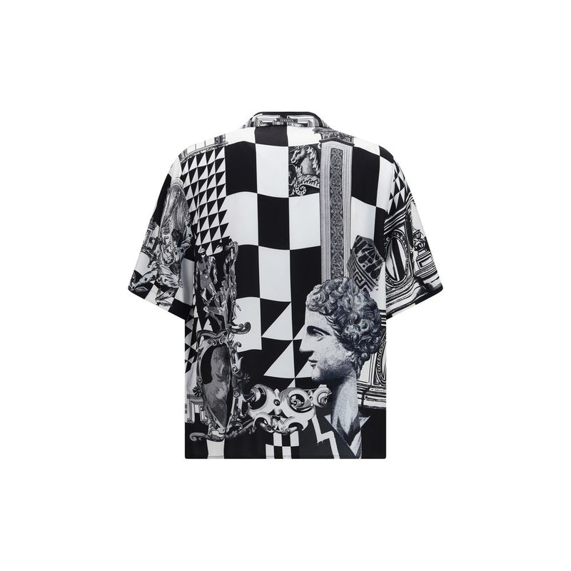 Versace Black Silk Shortsleeve Shirt with Medusa Collage Print