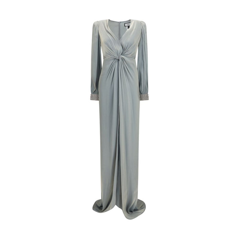 Nissa Bicolor Polyester Casual Dress - Elegant Long Crossover Design