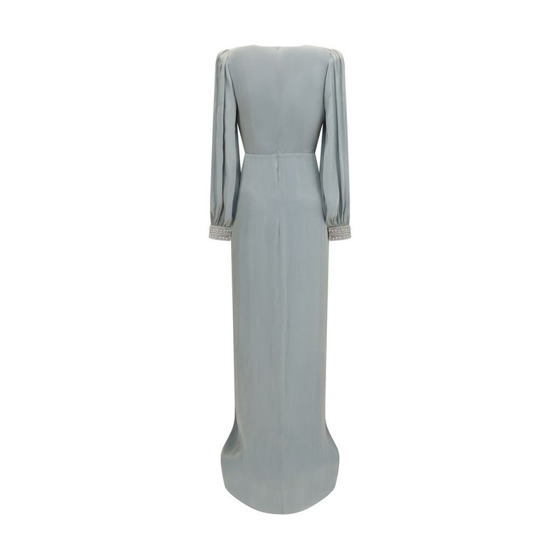 Nissa Bicolor Polyester Casual Dress - Elegant Long Crossover Design