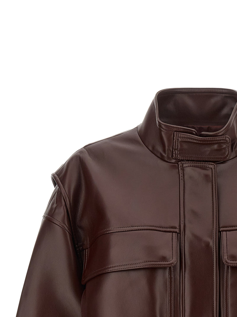 Twinset Brown Polyester Leather Jacket - Bold Elegance