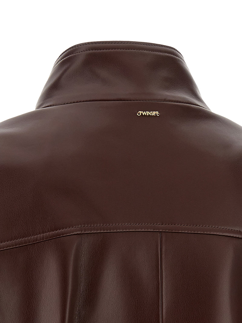 Twinset Brown Polyester Leather Jacket - Bold Elegance