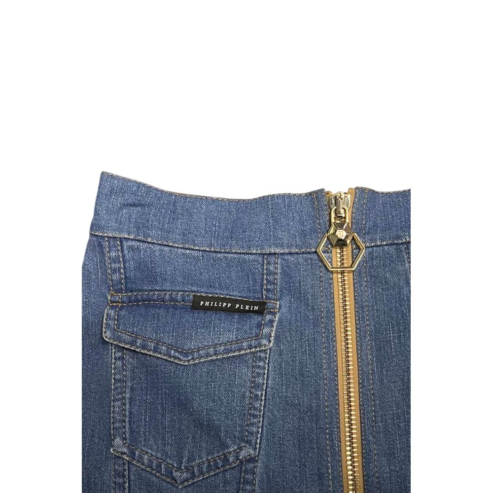 Philipp Plein Blue Cotton Women Skirt
