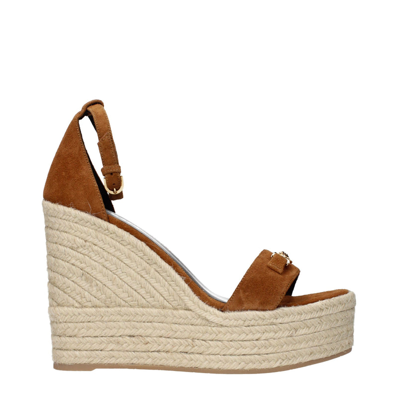 Versace Brown Leather Wedge Sandals for Women