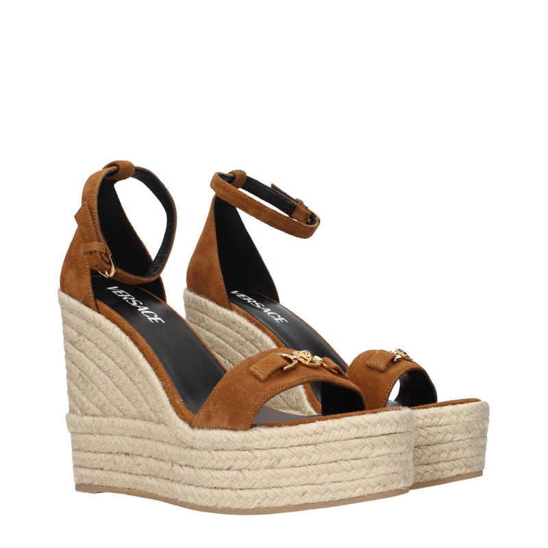 Versace Brown Leather Wedge Sandals for Women