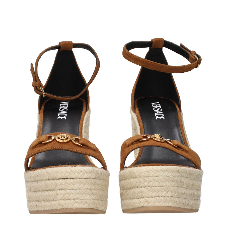 Versace Brown Leather Wedge Sandals for Women