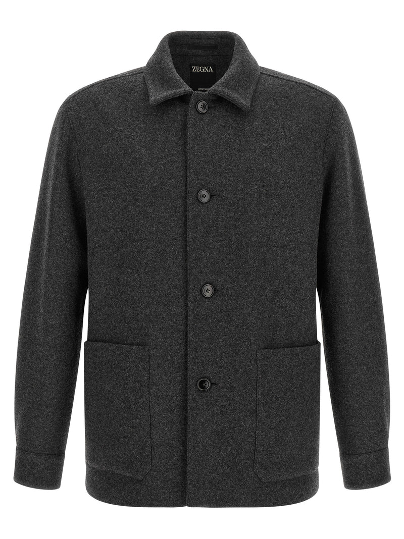 ZEGNA Gray Wool Blouse - Luxury Overshirt for Men