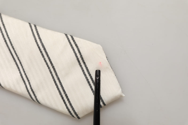 Dolce & Gabbana Men Off White Silk Stripes Adjustable Tied Necktie Tie