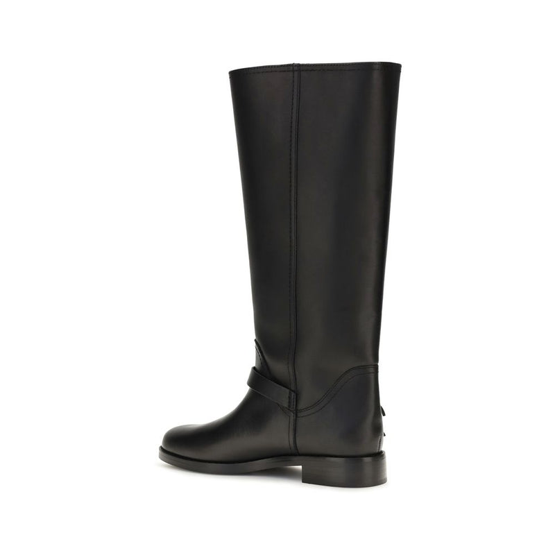 PINKO Black Calf Leather Bos Taurus Flat Boots