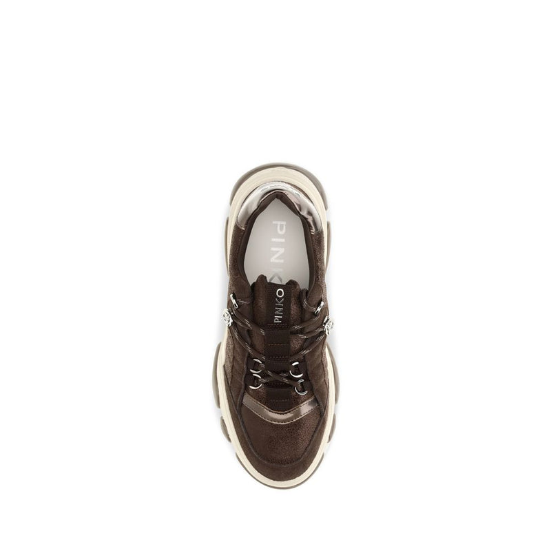 PINKO Brown Calf Leather Bos Taurus Chunky Sneakers