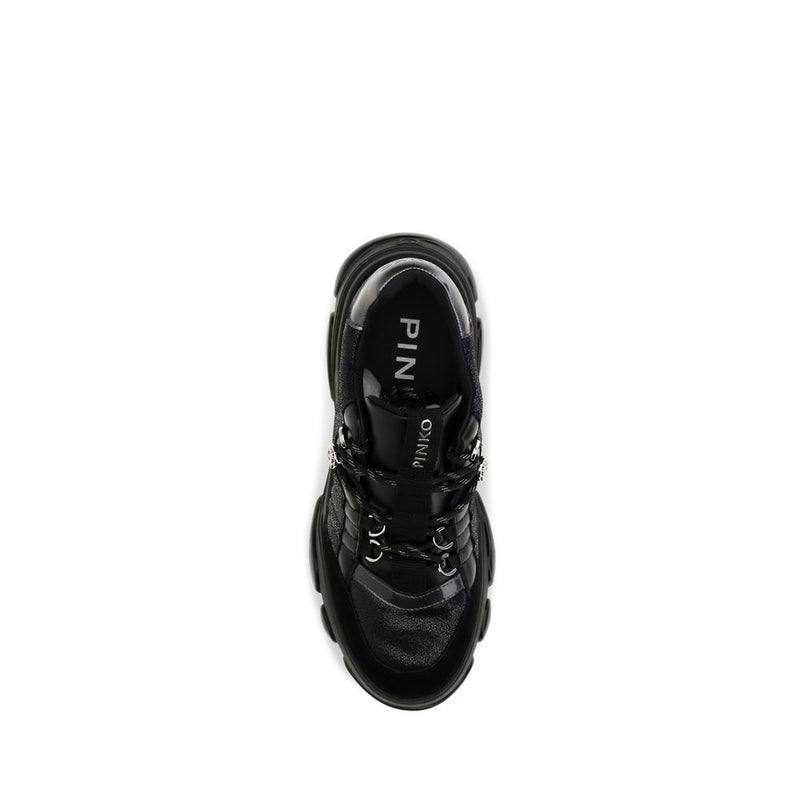 PINKO Black Calf Leather Bos Taurus Chunky Sneakers