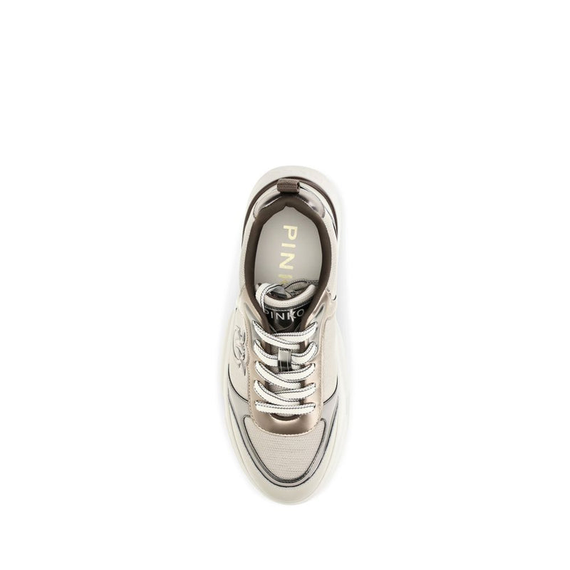 PINKO Beige Calf Leather Bos Taurus Chunky Sneakers