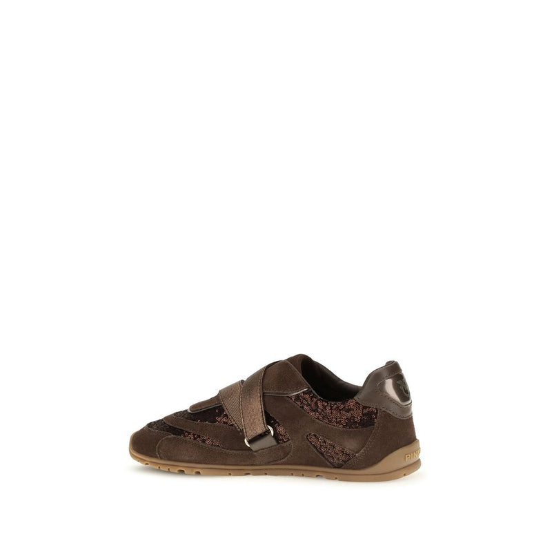 PINKO Yulia Brown Suede Leather Athletic Sneakers for Women