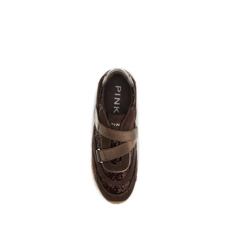 PINKO Yulia Brown Suede Leather Athletic Sneakers for Women