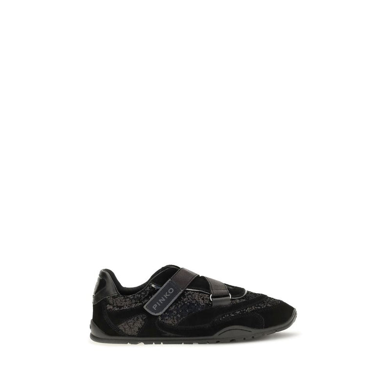 PINKO Yulia Black Suede Leather Athletic Sneakers