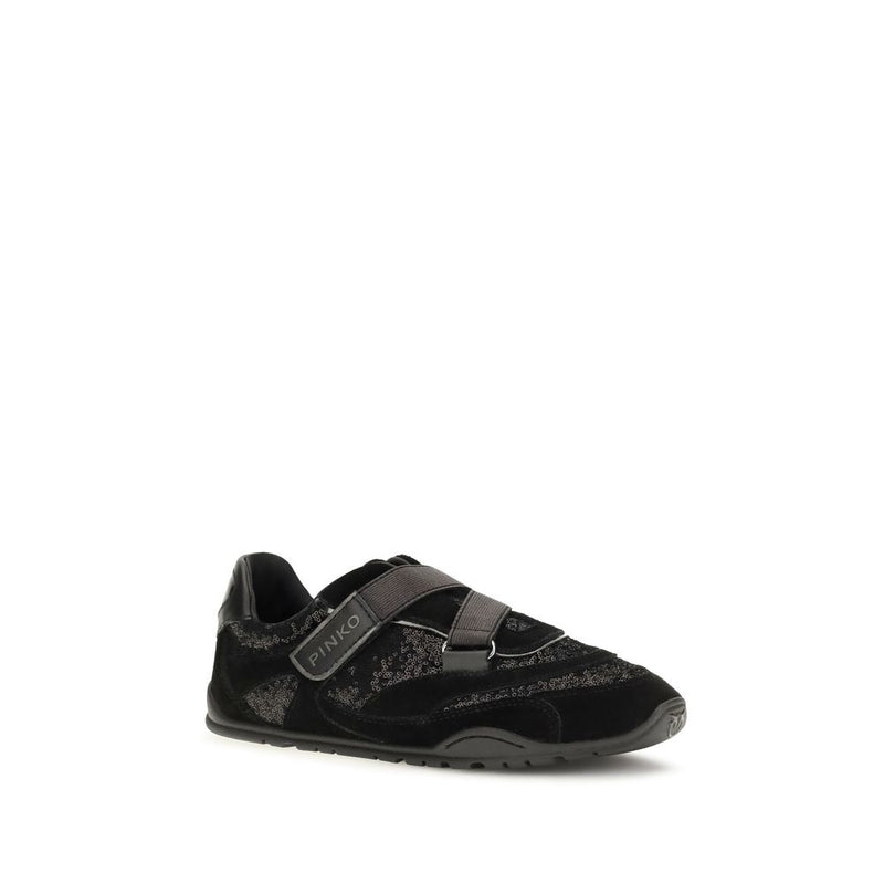 PINKO Yulia Black Suede Leather Athletic Sneakers