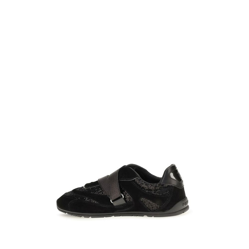 PINKO Yulia Black Suede Leather Athletic Sneakers