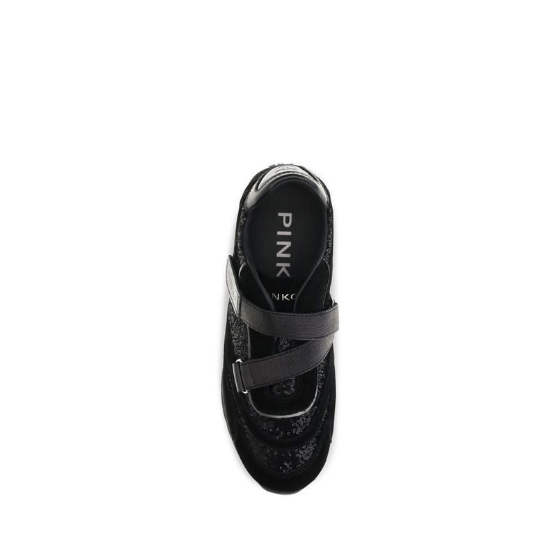 PINKO Yulia Black Suede Leather Athletic Sneakers