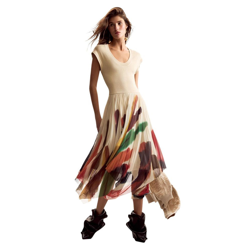 Desigual VEST_BRUSHES_LACROIX Beige Long Dress for Women