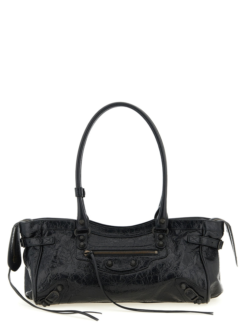 Balenciaga Arena Le City East-West Black Lamb Leather Shoulder Bag