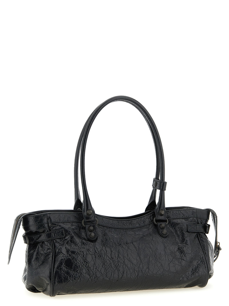Balenciaga Arena Le City East-West Black Lamb Leather Shoulder Bag