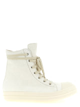 Rick Owens White Lamb Leather High Top Sneakers