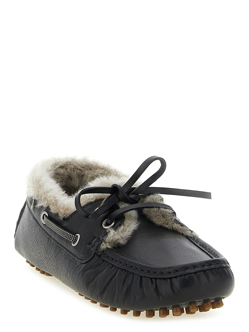 Brunello Cucinelli Black Calfskin Slip-On Loafers for Women