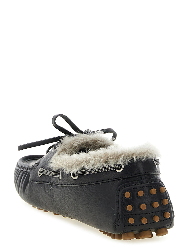 Brunello Cucinelli Black Calfskin Slip-On Loafers for Women
