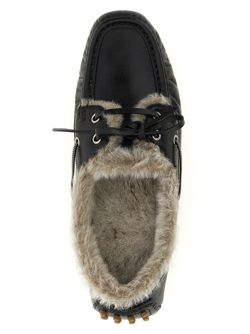 Brunello Cucinelli Black Calfskin Slip-On Loafers for Women