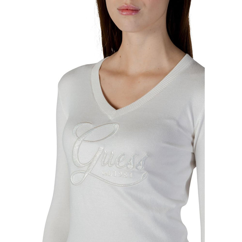 Guess Cream Viscose Sweatshirt - LS VN STEPHANIE LOGO SWTR