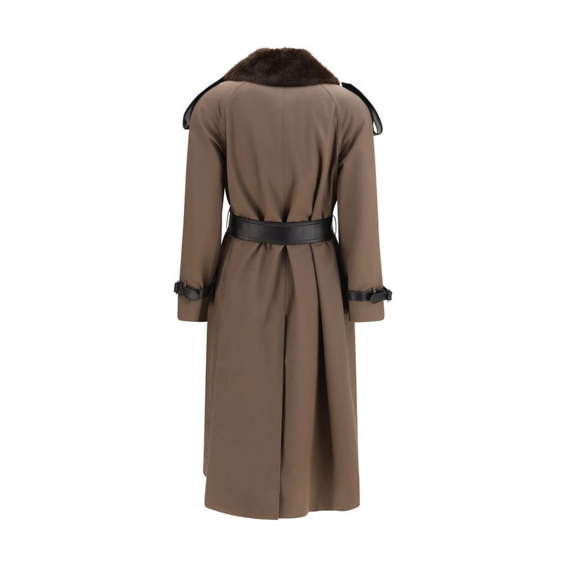 Burberry Brown Cotton Trench Coat with Leather Collar
