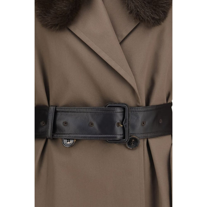 Burberry Brown Cotton Trench Coat with Leather Collar