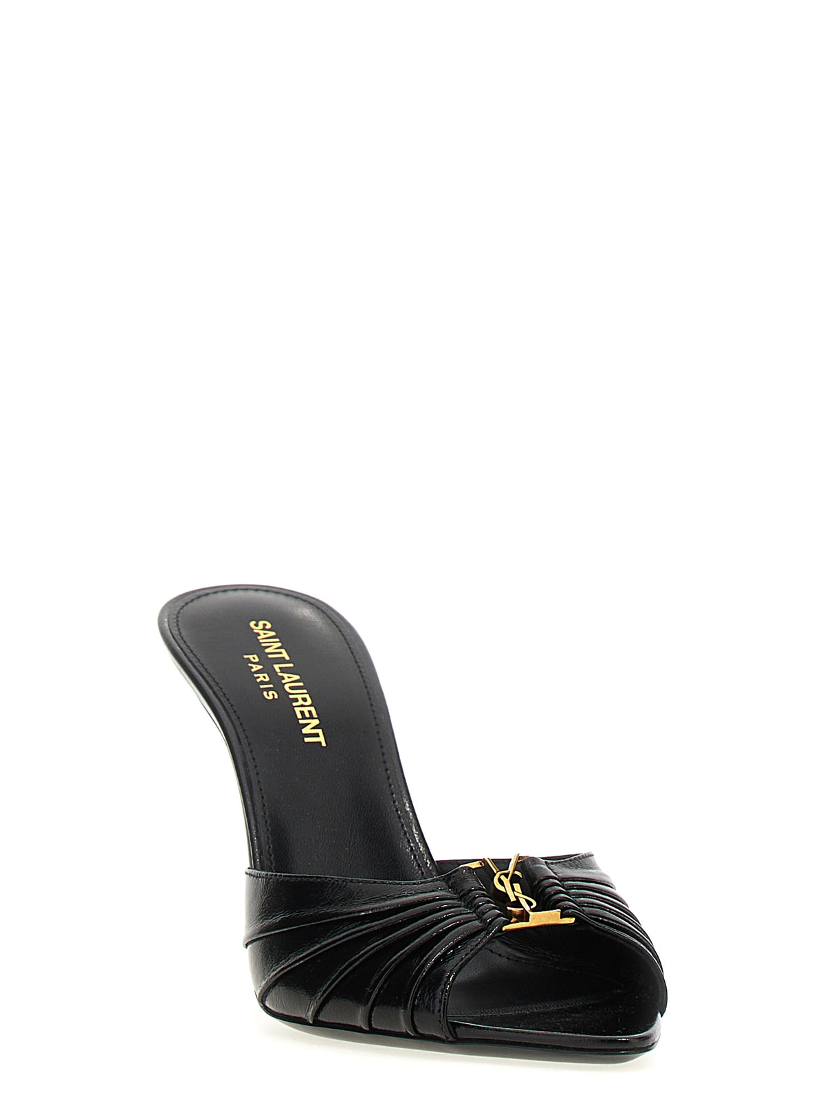 Saint Laurent Black Lamb Leather Stiletto Heel Sandals