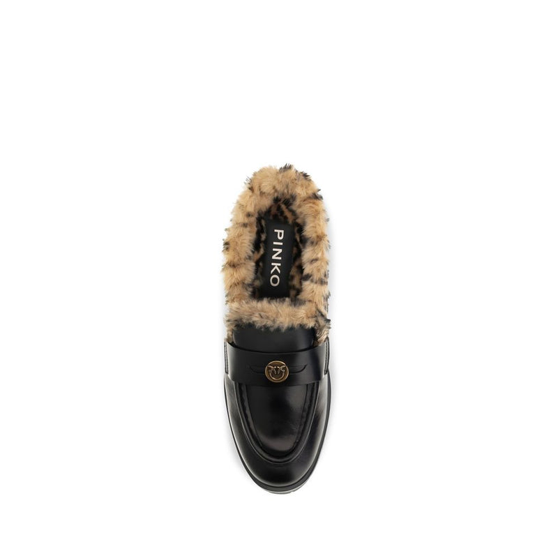 PINKO Black Calf Leather Bos Taurus Mules for Women