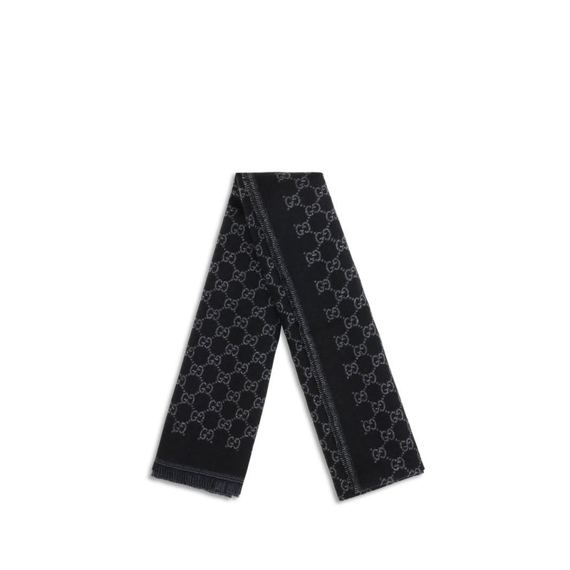 Gucci Black Wool Oves Aries Scarf - Iconic GG Motif