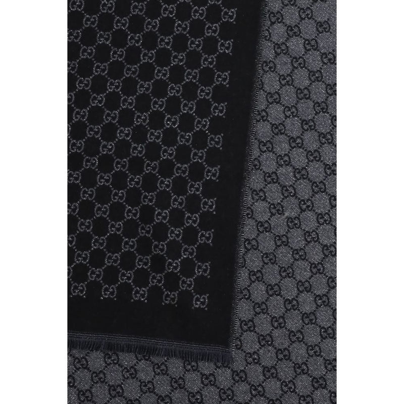 Gucci Black Wool Oves Aries Scarf - Iconic GG Motif