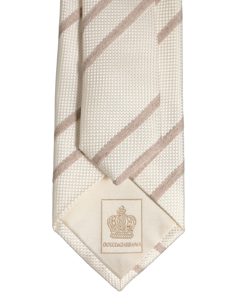 Dolce & Gabbana Men Off White Silk Stripes Adjustable Tied Necktie Tie