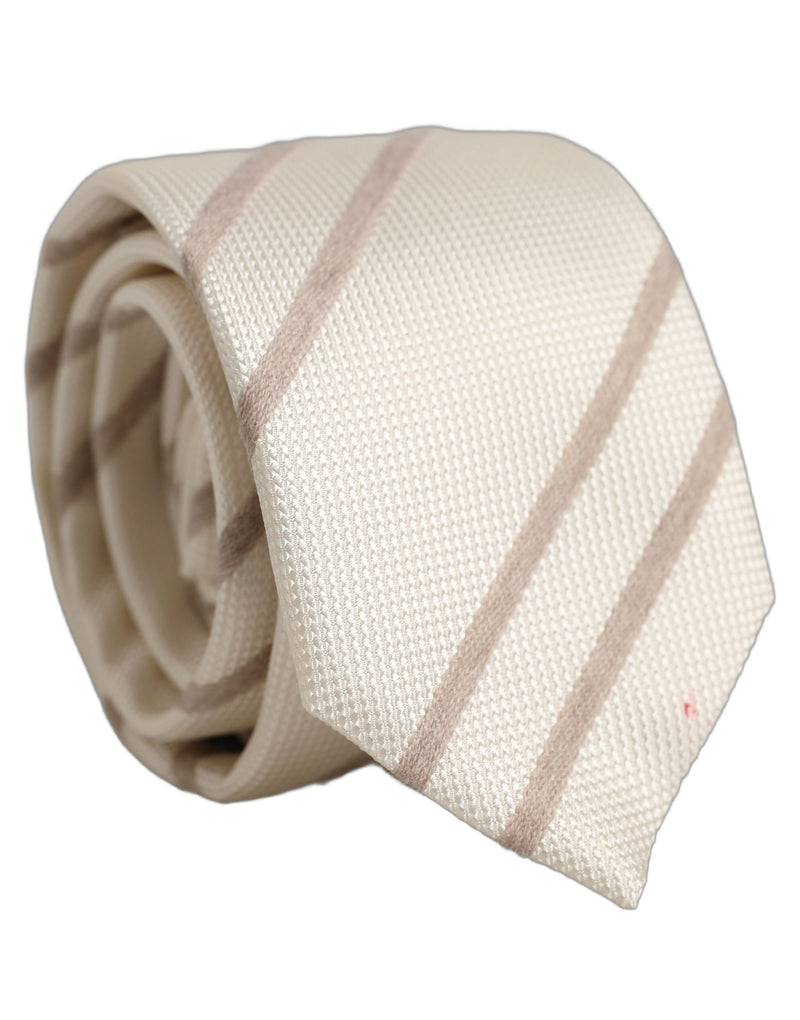 Dolce & Gabbana Men Off White Silk Stripes Adjustable Tied Necktie Tie